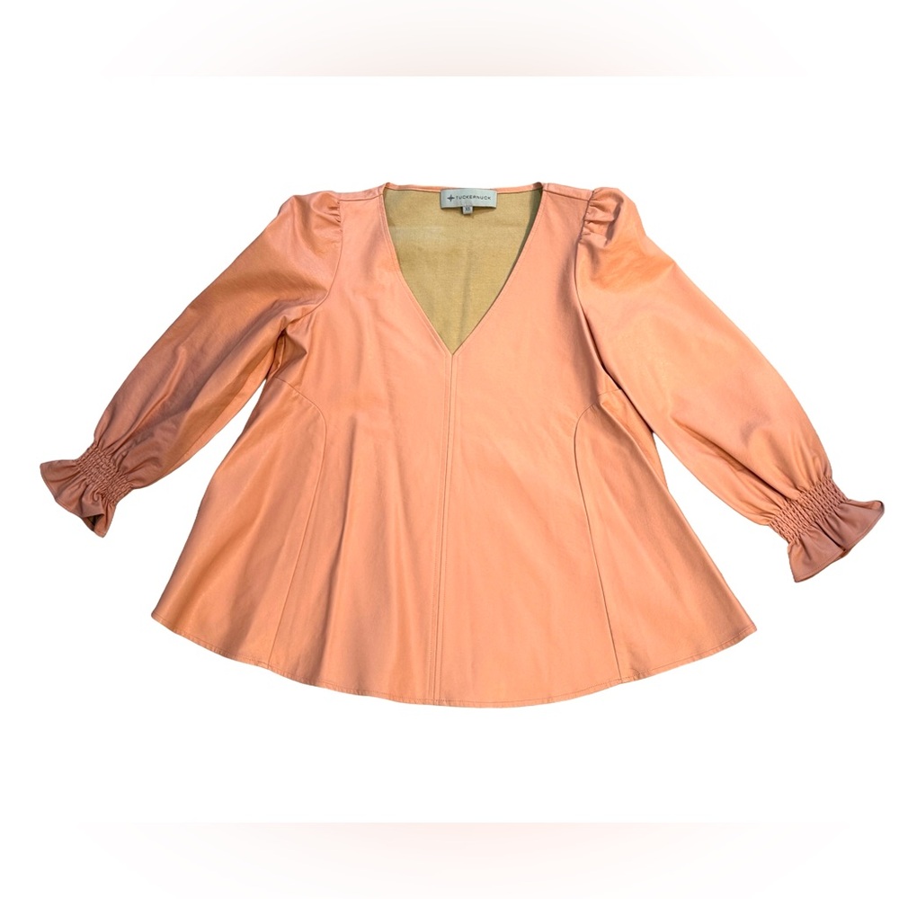 Tuckernuck peach Pink V-Neck faux leather Blouse size xs